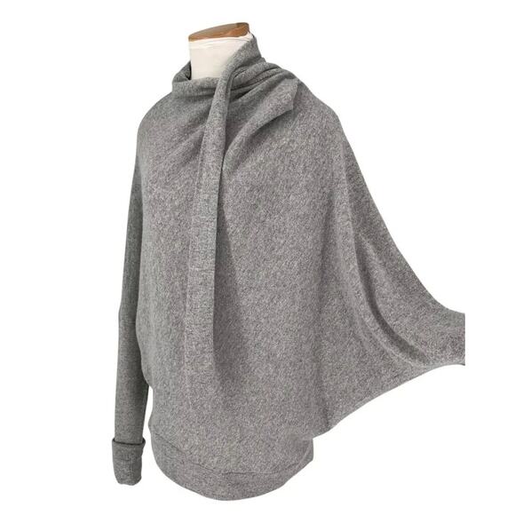 Le Muse Wool Blend Sweater Gray Dolman Sleeve Tie Collar Large - Picture 2 of 10